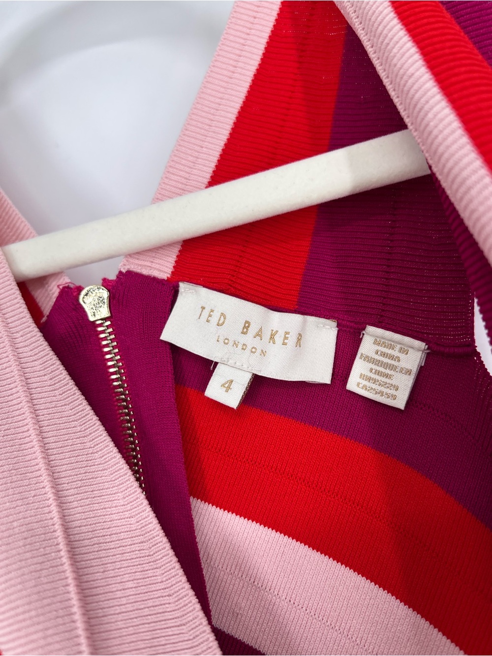 Ted Baker Colorful Red Pink Striped Fit & Flare Bandage Sleeveless Mini Dress 4 - Picture 4 of 8